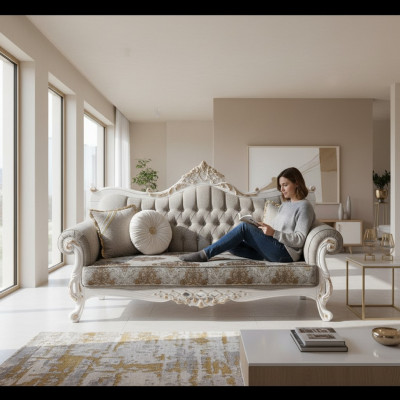 Klassisches Sofa mit Chesterfield-Design für den Wohnbereich Grauer Wohnbereich