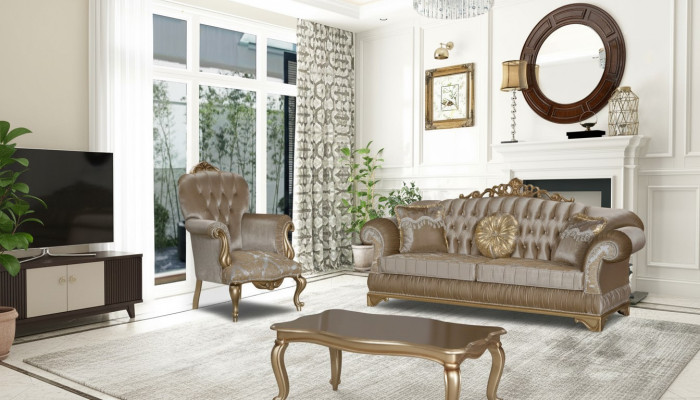 Design Chesterfield 3+1 Sitz Couchtisch Textil Couch Sessel Polster Sofa Couchen