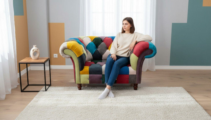 Sessel Design Chesterfield Lounge Mehrfarbig Sofa Einsitzer 130cm Neu