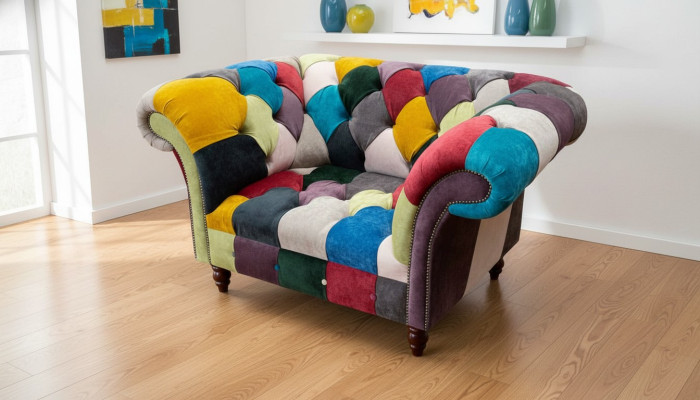 Sessel Design Chesterfield Lounge Mehrfarbig Sofa Einsitzer 130cm Neu