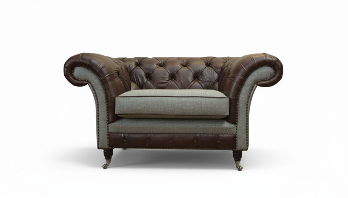 Chesterfield Ohrensessel Grau Sofagarnitur Sessel Couch Ledersofa Neu