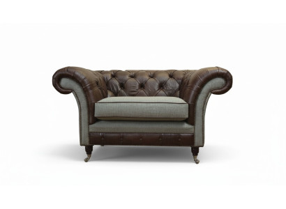 Chesterfield Ohrensessel Grau Sofagarnitur Sessel Couch Ledersofa Neu