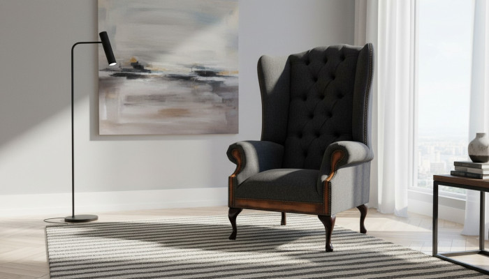 Chesterfield Sessel Grau Wohnzimmer Klassische Textil Ohrensessel Möbel