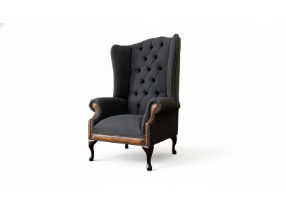 Chesterfield Sessel Grau Wohnzimmer Klassische Textil Ohrensessel Möbel