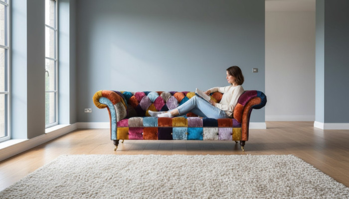 Chesterfield Textil Sofa Couch Polster Sofas Luxus Stoff 3 Sitzer Design