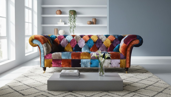 Chesterfield Textil Sofa Couch Polster Sofas Luxus Stoff 3 Sitzer Design