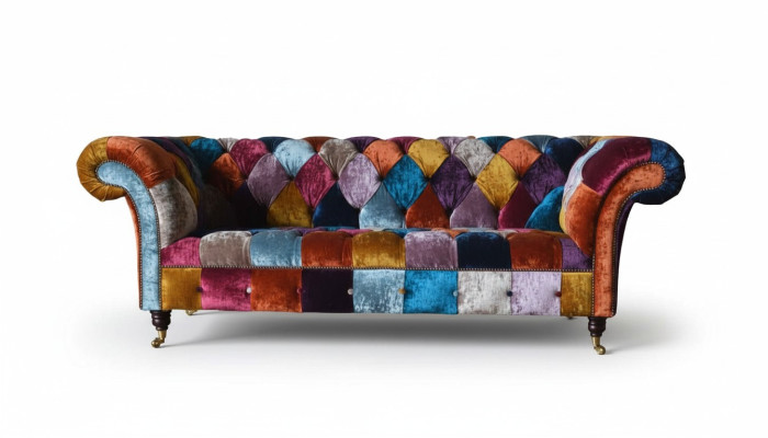 Chesterfield Textil Sofa Couch Polster Sofas Luxus Stoff 3 Sitzer Design