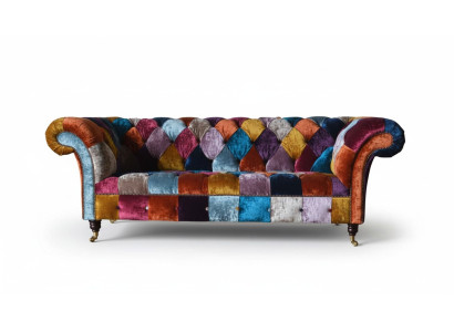 Chesterfield Textil Sofa Couch Polster Sofas Luxus Stoff 3 Sitzer Design