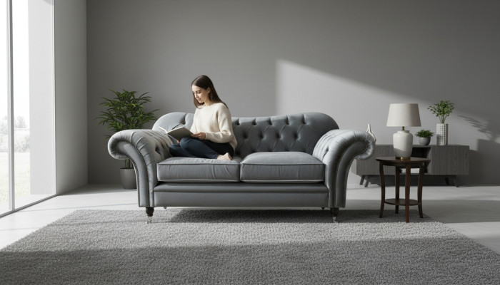 Chesterfield Sofa 2 Sitzer Polster Designer Couchen Sofas Grau Neu