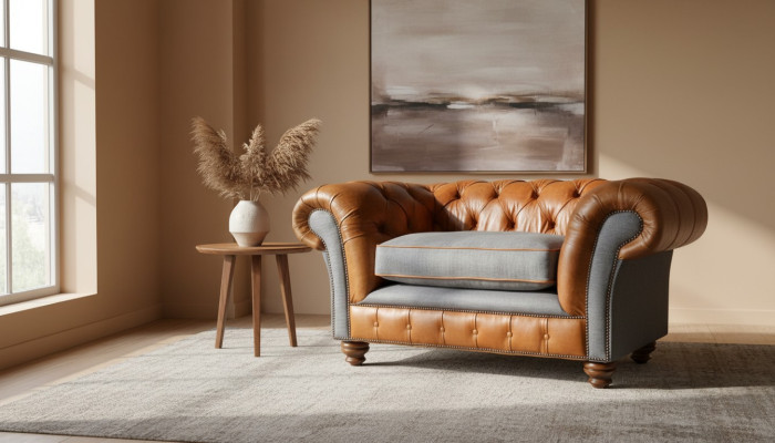 Chesterfield Sessel Design Polster Sofa Couch Sofas 1 Sitzer Textil Neu