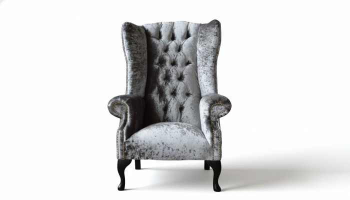 Ohrensessel Chesterfield Sessel Couch 1 Sitzer Grau Stoff Textil Neu