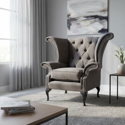 Sessel Ohrensessel Chesterfield Stoff Wohnzimmer Polyester Design Grau