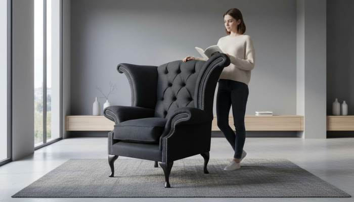 Chesterfield Textil Polster Sofa Design Couch Sessel 1 Sitz Ohrensessel