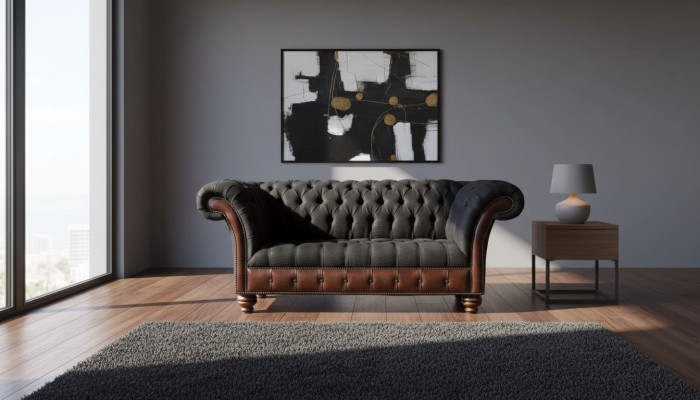 Sofa 2 Sitzer Couch Polster Sofa Stoff Chesterfield Couchen Grau Neu