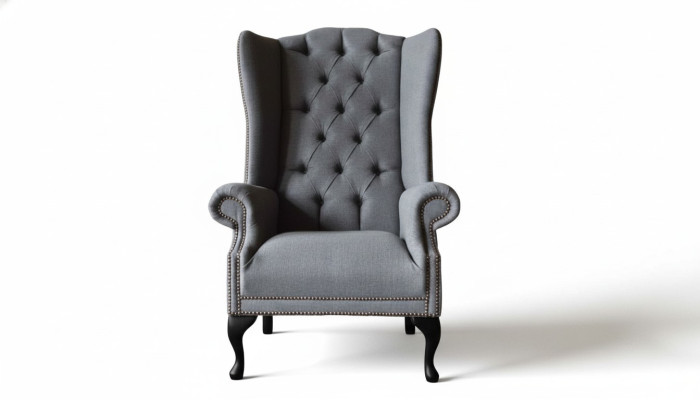 Ohrensessel Chesterfield Sofa Couch Polster 1 Sitzer Grau Sessel Textil