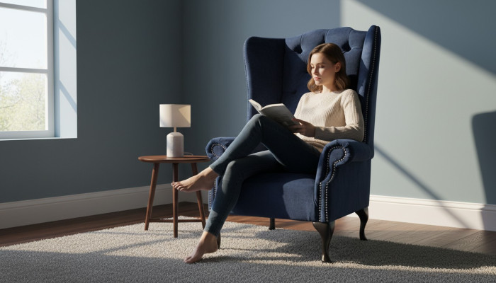 Chesterfield Design Sessel Polster Luxus Blau Textil Couchen Ohrensessel