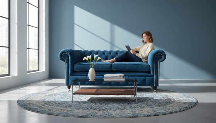 Sofa 3 Sitzer Couch Chesterfield Polster Sitz Stoff Textil Design Neu