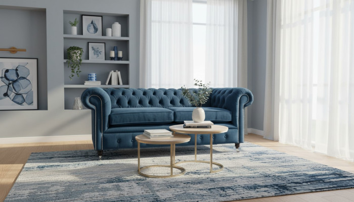 Sofa 3 Sitzer Couch Chesterfield Polster Sitz Stoff Textil Design Neu