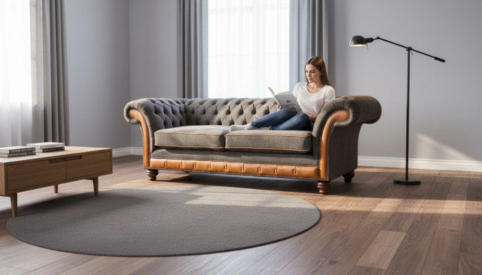 Chesterfield Sofa 3 Sitzer Design Couch Polster Stoff Polster Grau 