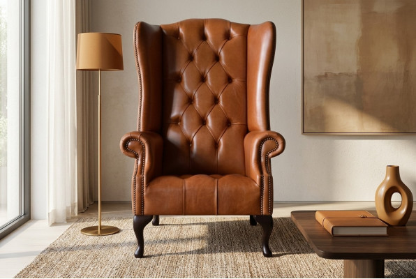 Sessel Ohrensessel Chesterfield Luxus Sitzer Wohnzimmer Braun Neu