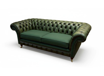 Design Sofa 3 Sitzer Polsterung Leder Sofas Textil Chesterfield Grün