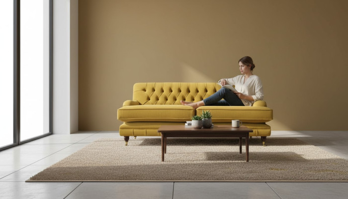 Sofa 3 Sitzer Gelb Polstersofa Wohnzimmer Elegantes Design Klassische