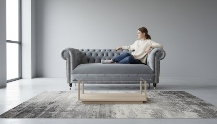 Chesterfield Grau Couch Dreisitzer Sofa Couchen Sofas Samt Möbel 230cm