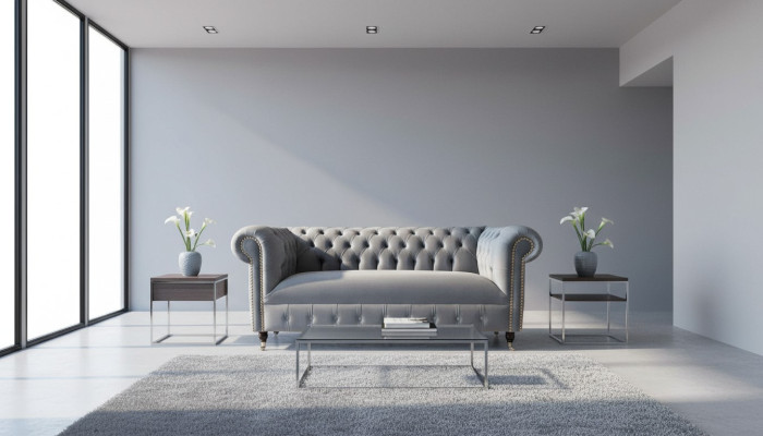 Chesterfield Grau Couch Dreisitzer Sofa Couchen Sofas Samt Möbel 230cm