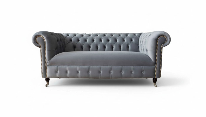 Chesterfield Grau Couch Dreisitzer Sofa Couchen Sofas Samt Möbel 230cm