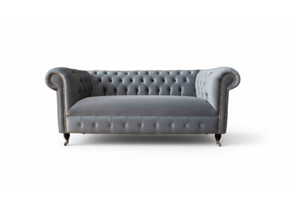 Chesterfield Grau Couch Dreisitzer Sofa Couchen Sofas Samt Möbel 230cm