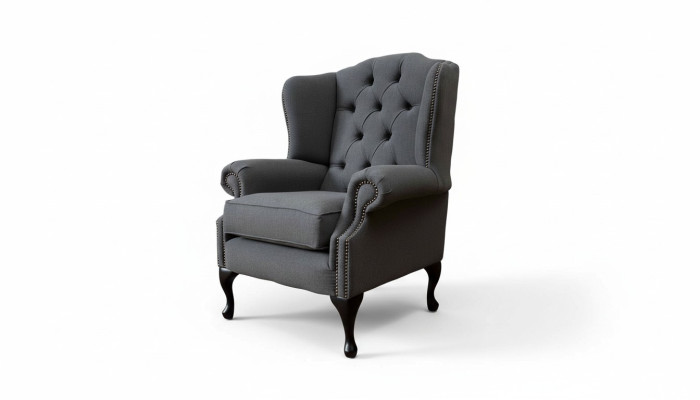 Grau Ohrensessel Sessel Design Polster Sofa Couch Chesterfield Textil Neu