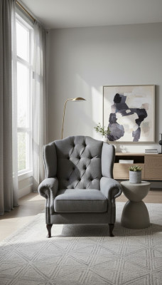 Sessel Ohrensessel Stoff Grau Wohnzimmer Polyester 1 Sitzer Modern Neu