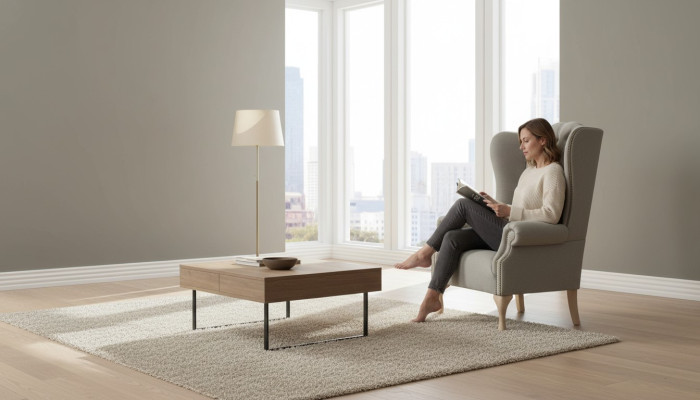 Grauer Ohrensessel Sessel Design Polster Chesterfield Textil Wohnzimmer