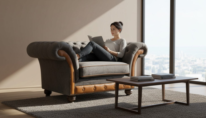 Chesterfield Design Sessel Couch Polster Textil Couchen Ohrensessel Neu