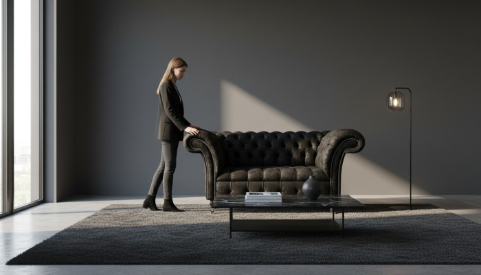 Chesterfield Sessel Design Polster Couch Schwarz Textil Stoff Lounge