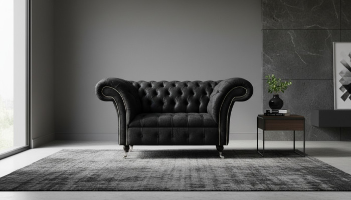 Chesterfield Sessel Design Polster Couch Schwarz Textil Stoff Lounge
