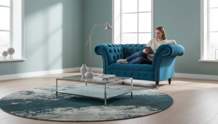 Chesterfield Sessel Design Polster Sofa Couch Blau Textil Möbel