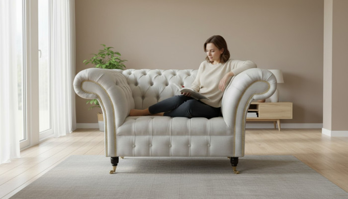 Sofa 1.5 Sitzer Couch Design Polster Modern Textil Stoff Couchen Neu