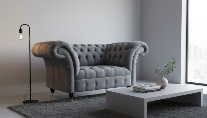 Chesterfield Sofa 1.5 Sitzer Couch Polster Design Sofas Sitz Polster Grau