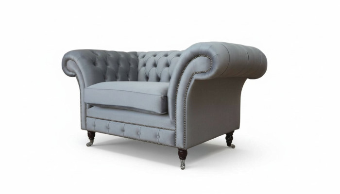 Chesterfield Sessel Textil Sofa Stoff Couch Sofas Couchen Lounge Grau