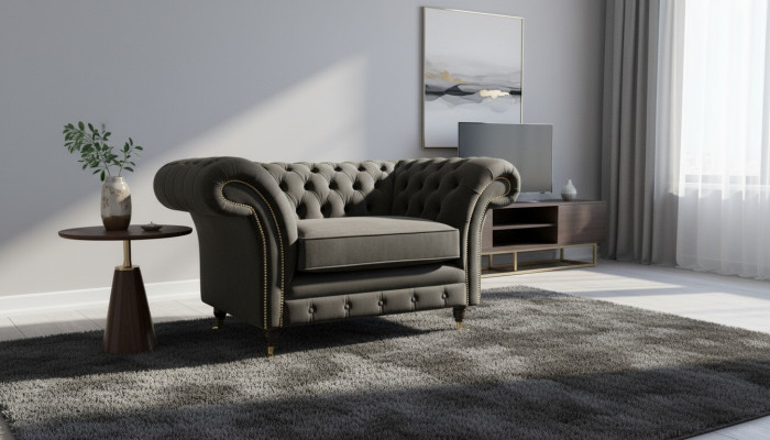 Chesterfield Sessel Lounge Schwarz Sofa Couch Polster Modern Textil Neu