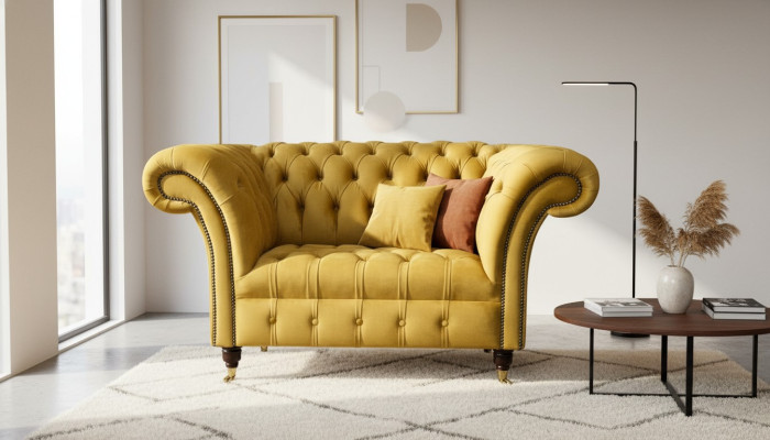 Chesterfield Gelb Sessel Couch Polster Luxus Textil Design Couchen Neu