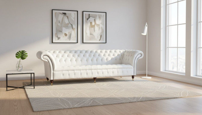 Chesterfield Sofas Design Luxus Weiß Textil Sofa 4 Sitzer Stoff Viersitzer