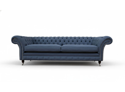 Design Sofa 4 Sitzer Couch Textil Polster Blau Sofas Chesterfield Neu