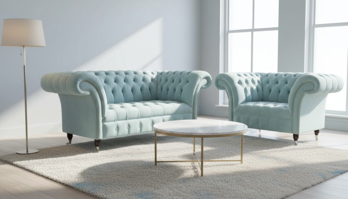Chesterfield Sessel Türkis Polster Sofa 1 Sitzer Design Polster Neu