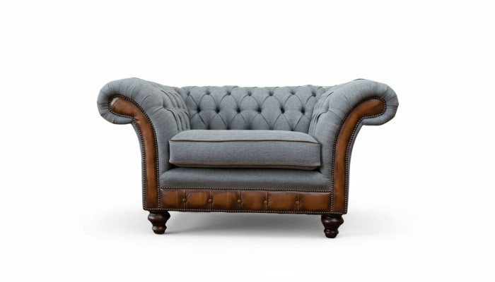Sessel Design Relax Textil Lounge Luxus Grau Polster Sitzer Chesterfield