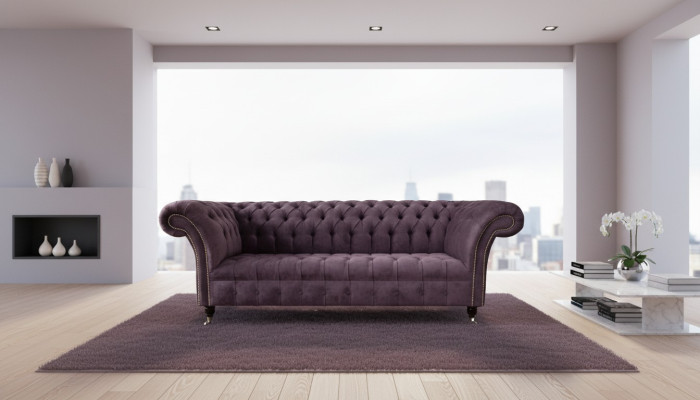 Modern Chesterfield Sofa Couch Polster 3 Sitzer Lila Textil Stoff Sofas Neu