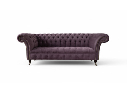 Modern Chesterfield Sofa Couch Polster 3 Sitzer Lila Textil Stoff Sofas Neu