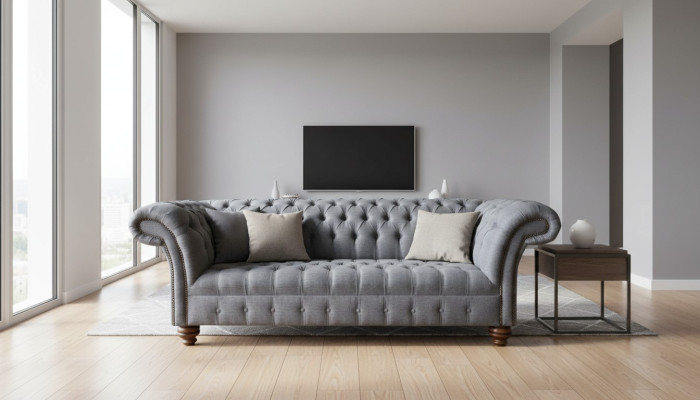 Chesterfield 3 Sitzer Couch Polster Sitz Textil Stoff Couchen Sofa Neu