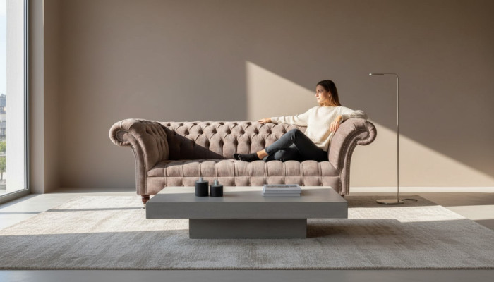 Chesterfield Sofa Couch Polster Design 3 Sitzer Sofas Dreisitzer Lila